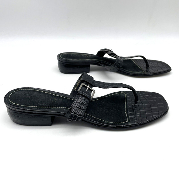 Vintage 90s Lauren Ralph Lauren DONCIA Black Croc Leather Buckle Sandals 7.5B - Picture 5 of 16